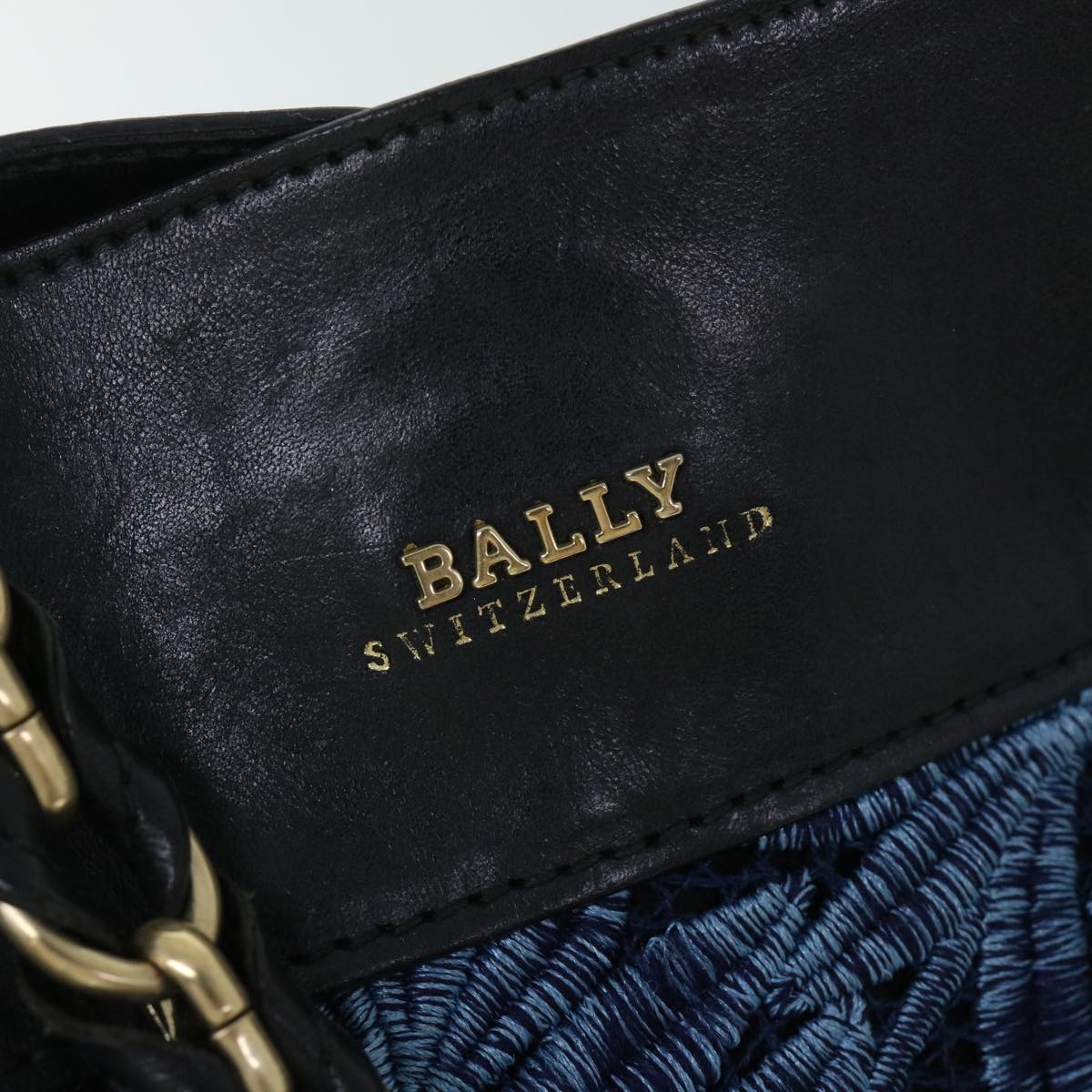 BALLY Chain Shoulder Bag Canvas Blue Auth bs8267