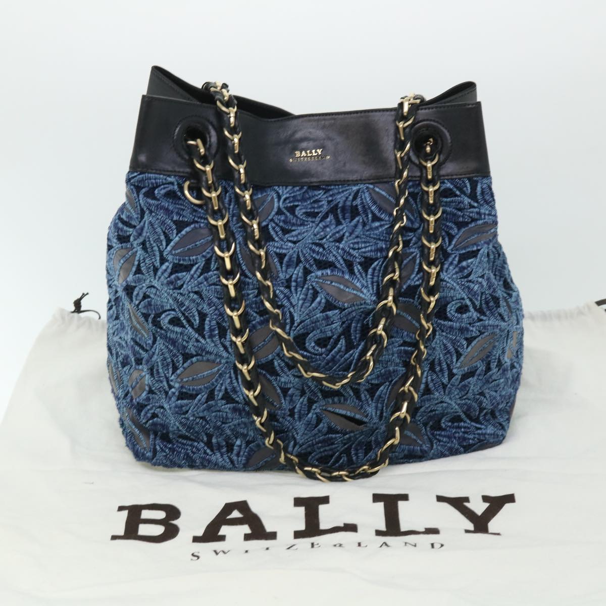 BALLY Chain Shoulder Bag Canvas Blue Auth bs8267