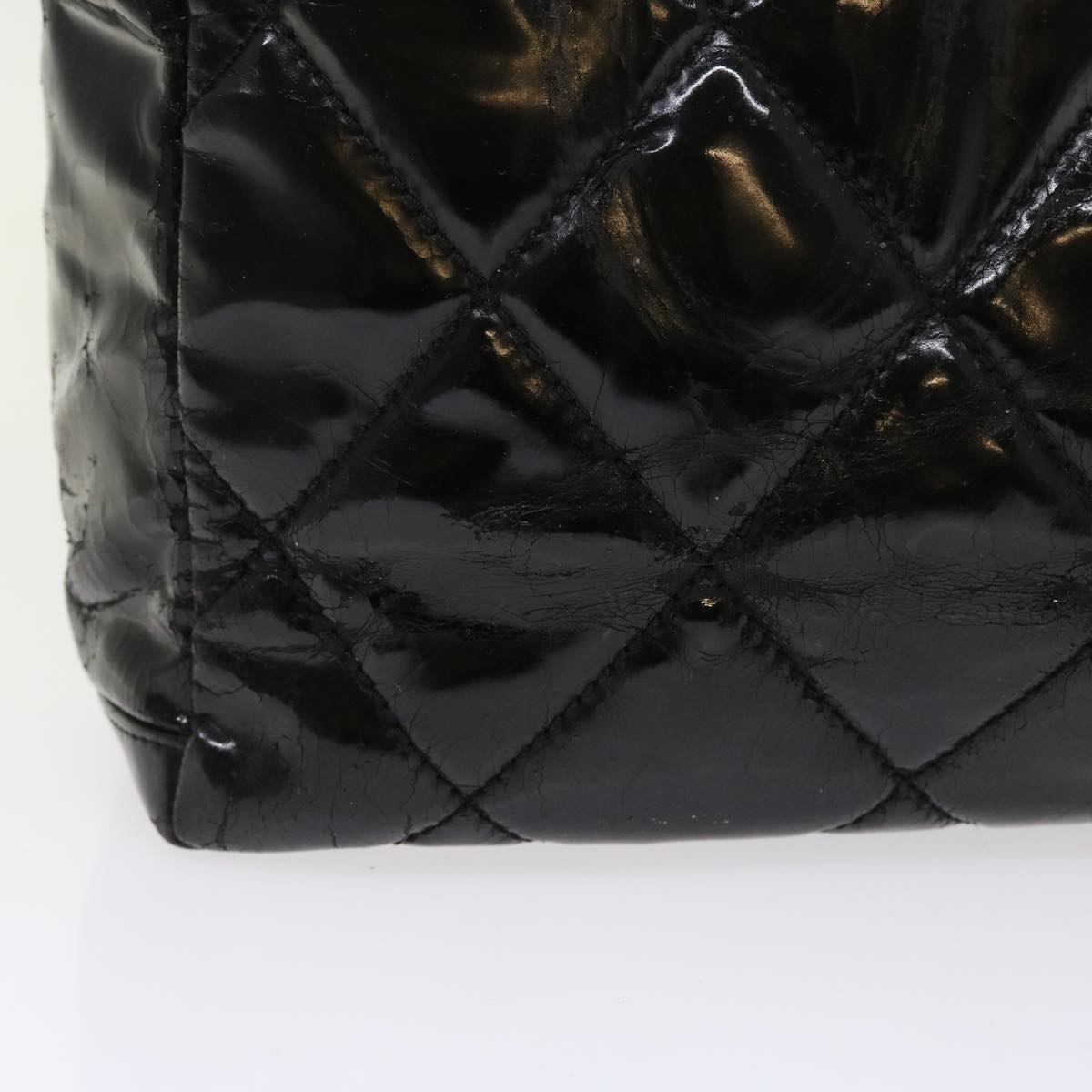 CHANEL Paris Biarritz Hand Bag Patent leather Black CC Auth bs8268