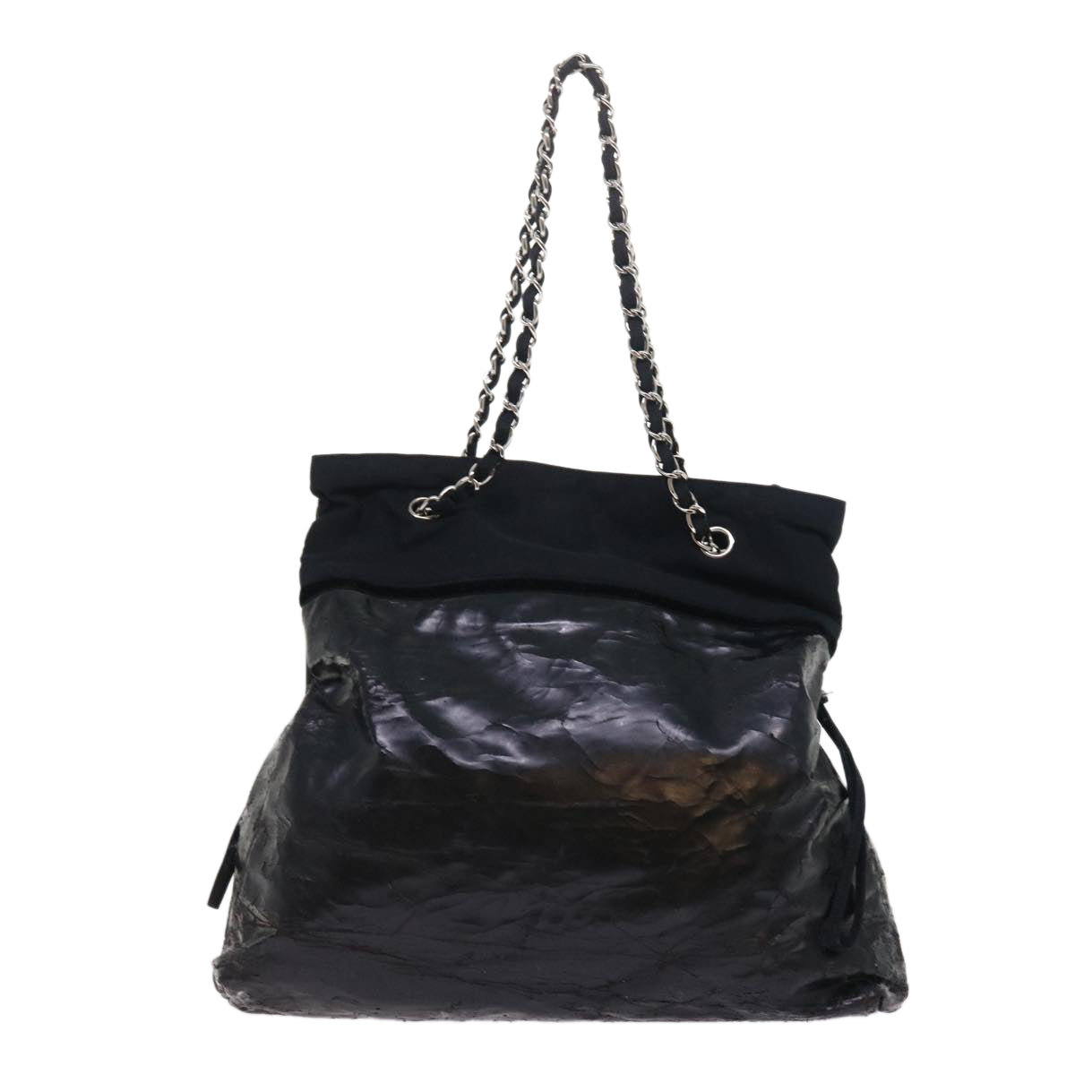 CHANEL Chain Shoulder Bag Patent leather Black CC Auth bs8271