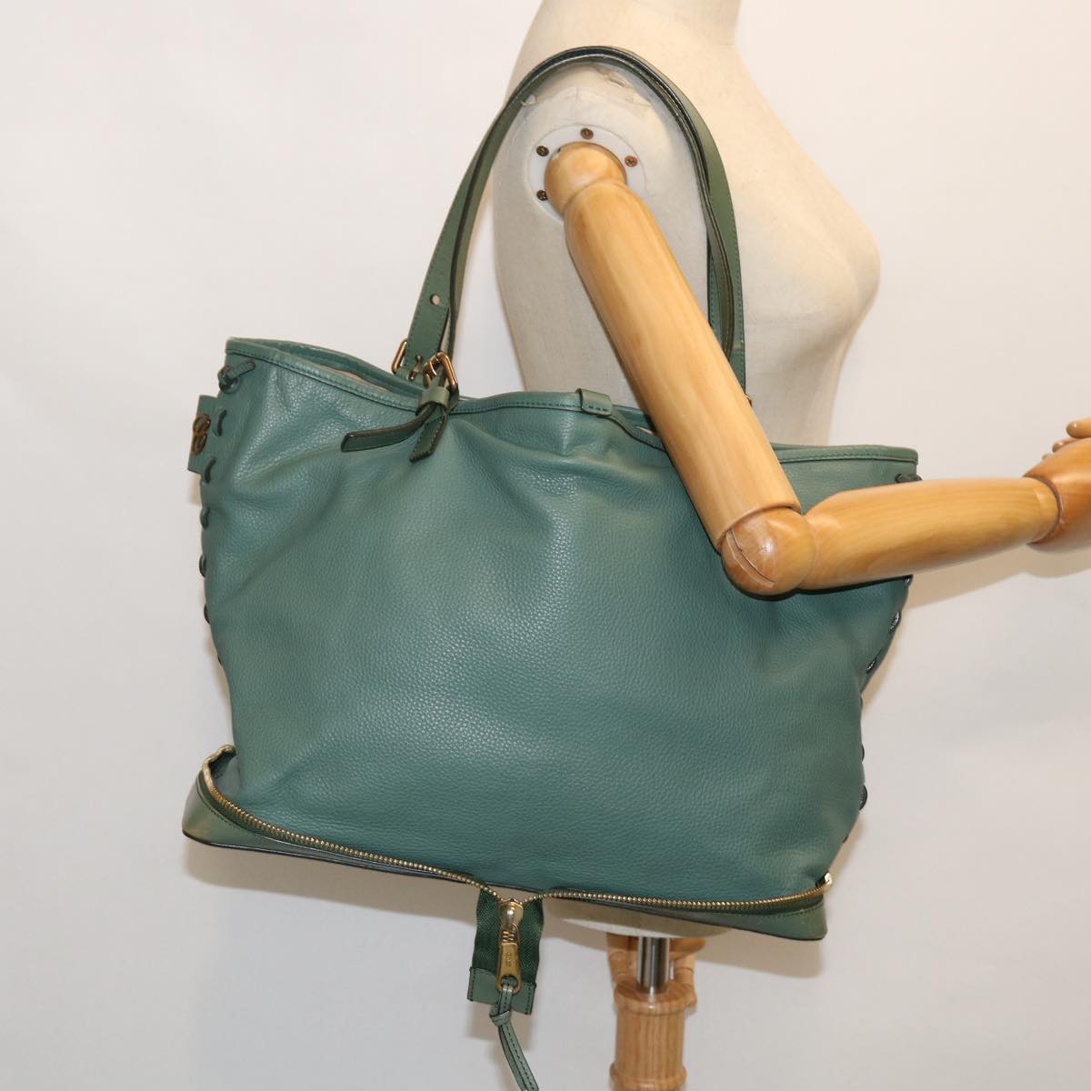 Chloe Tote Bag Leather Green Auth bs8301