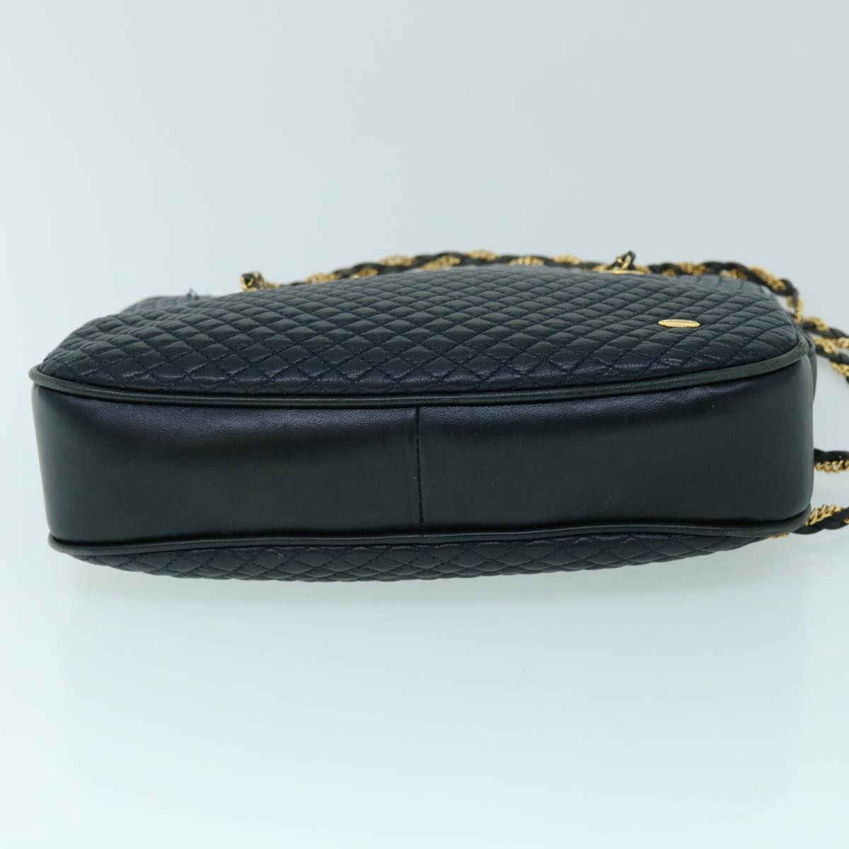 BALLY Quilted Chain Shoulder Bag Leather Navy Auth bs8314