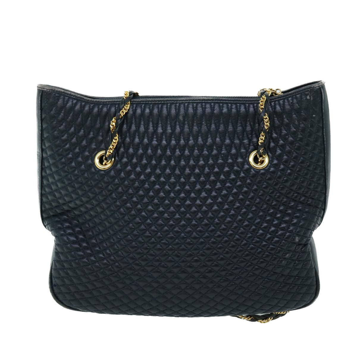 BALLY Quilted Chain Shoulder Bag Leather Navy Auth bs8314