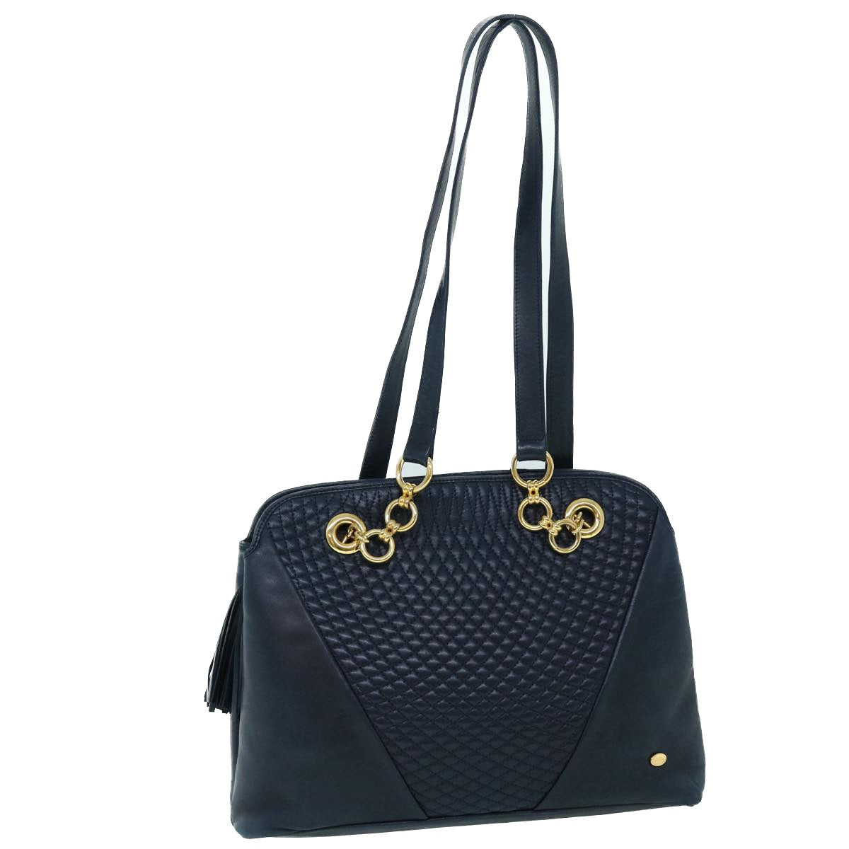 BALLY Quilted Chain Shoulder Bag Leather Navy Auth bs8315