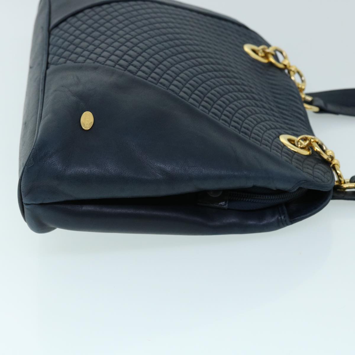 BALLY Quilted Chain Shoulder Bag Leather Navy Auth bs8315