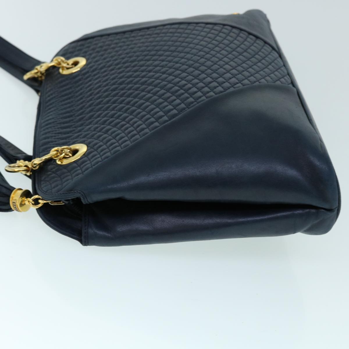 BALLY Quilted Chain Shoulder Bag Leather Navy Auth bs8315