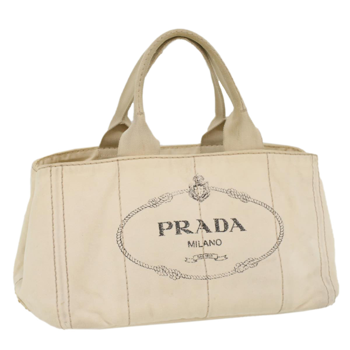 PRADA Canapa PM Hand Bag Canvas White Auth bs8348