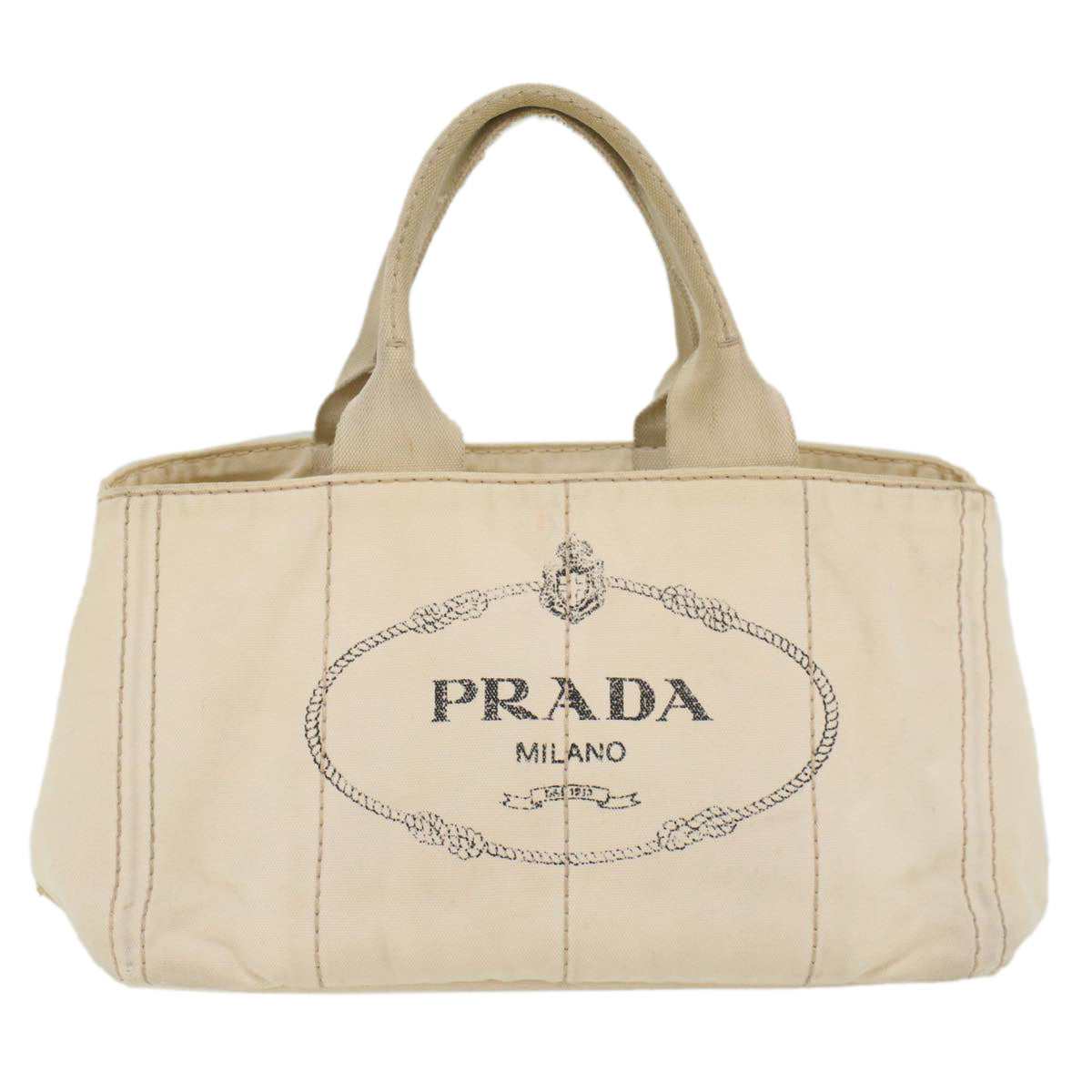 PRADA Canapa PM Hand Bag Canvas White Auth bs8348