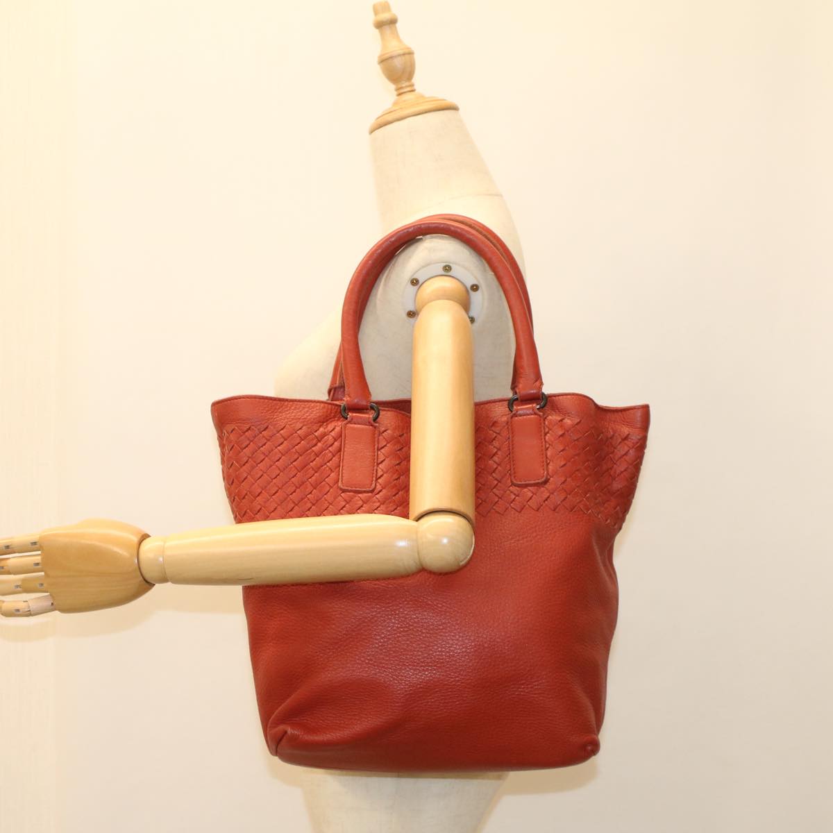 BOTTEGAVENETA INTRECCIATO Tote Bag Leather Red Auth bs8358