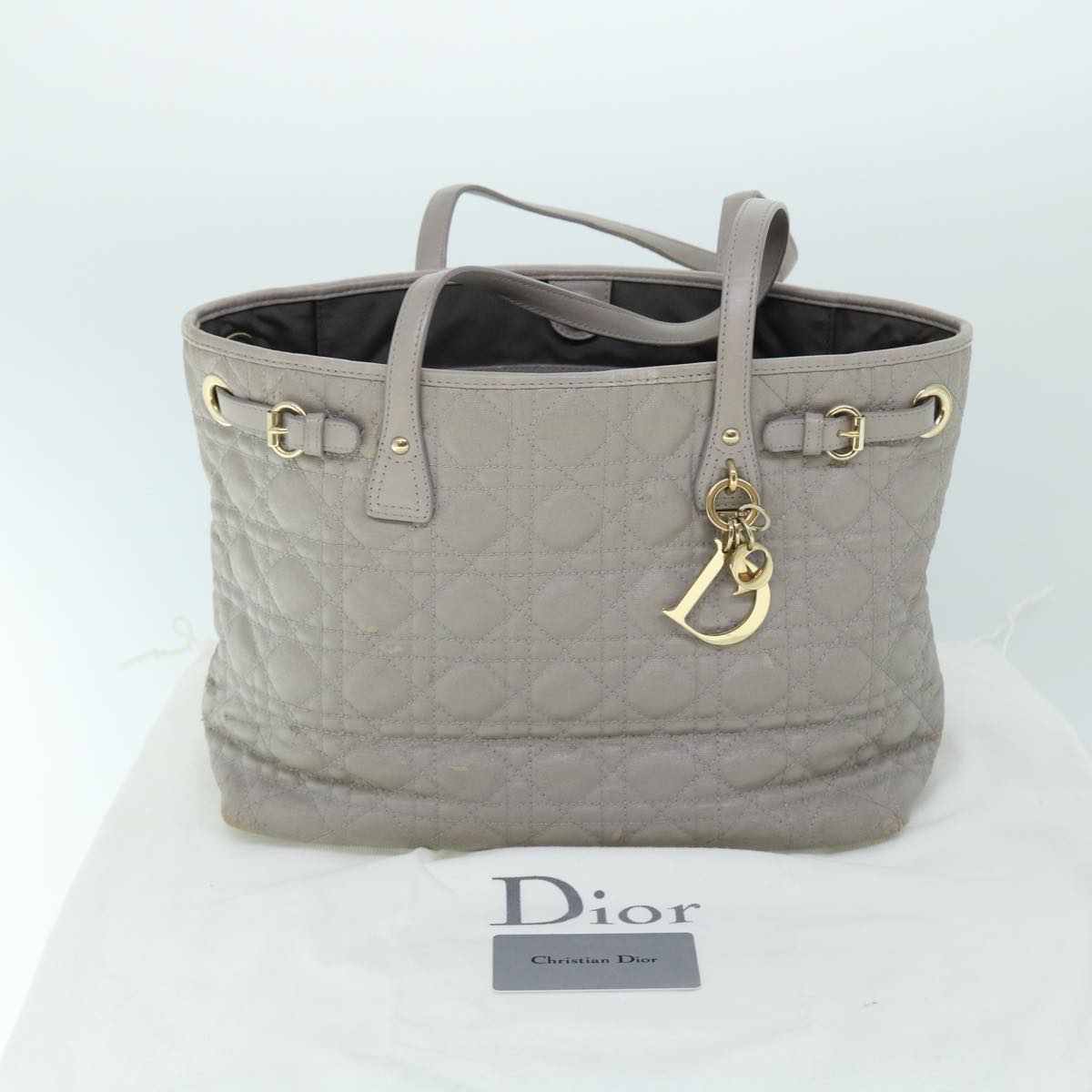 Christian Dior Canage Shoulder Bag Coated Canvas Gray Auth bs8361