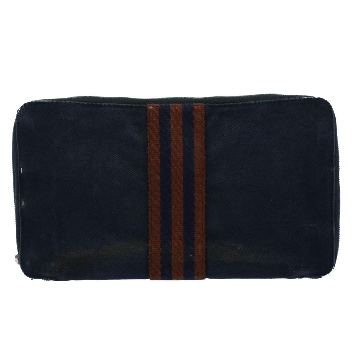 HERMES Wallet Leather Canvas 3Set Navy Orange gray Auth bs8397