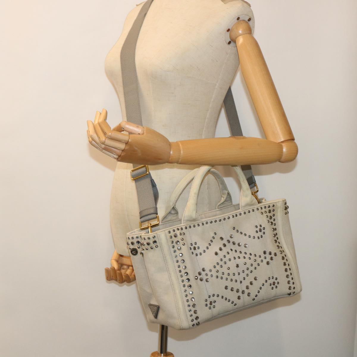 PRADA Bijoux Canapa PM Hand Bag Canvas 2way White Auth bs8424