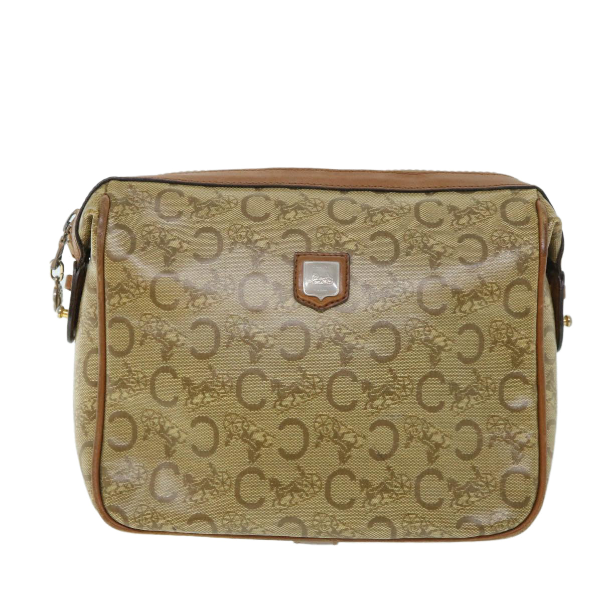 CELINE C Macadam Canvas Clutch Bag Coated Canvas Beige Auth bs8432