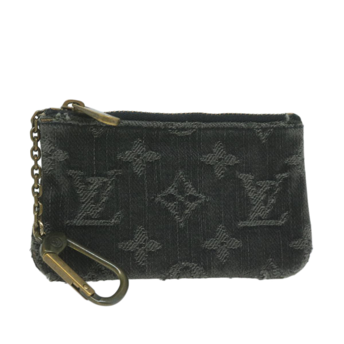 LOUIS VUITTON Monogram Denim Pochette Cles Coin Purse Black M95616 Auth bs8436