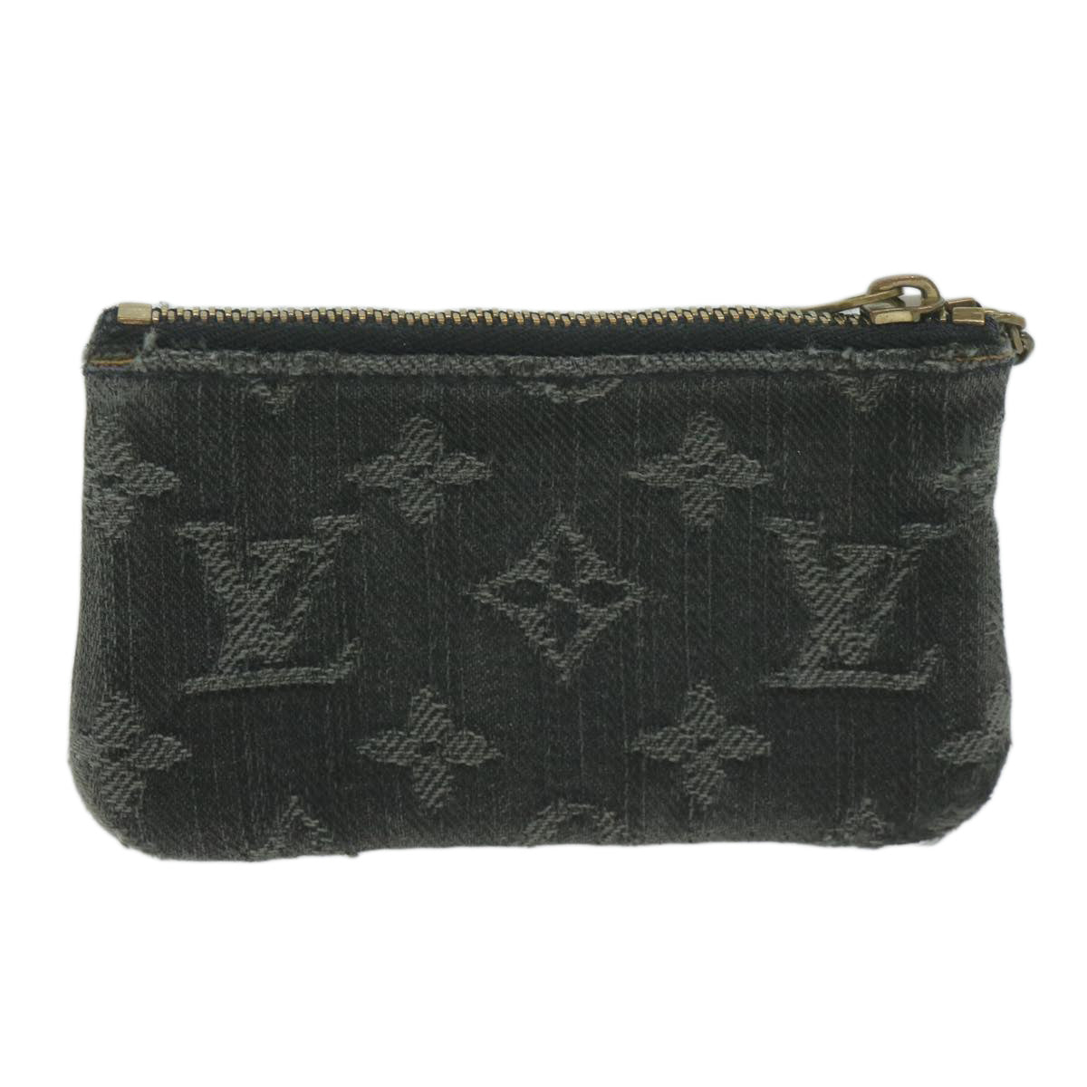 LOUIS VUITTON Monogram Denim Pochette Cles Coin Purse Black M95616 Auth bs8436