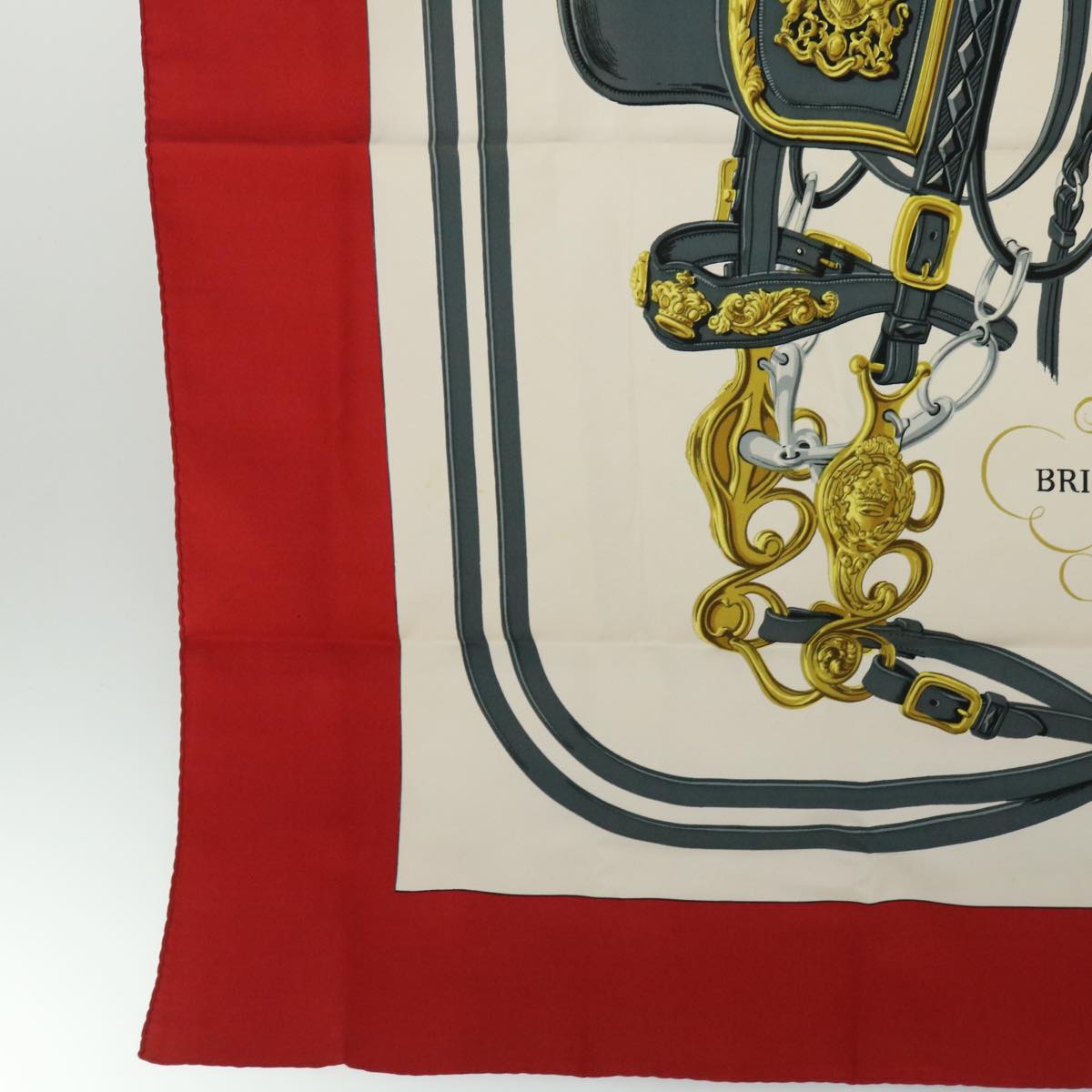 HERMES Carre 90 BLIDES de GALA Scarf Silk Red Beige Auth bs8440