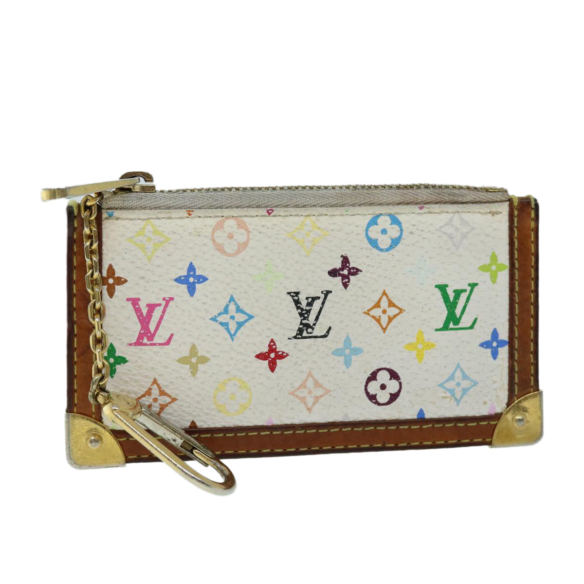 LOUIS VUITTON Monogram Multicolor Pochette Cles Purse White M92655 Auth bs8504