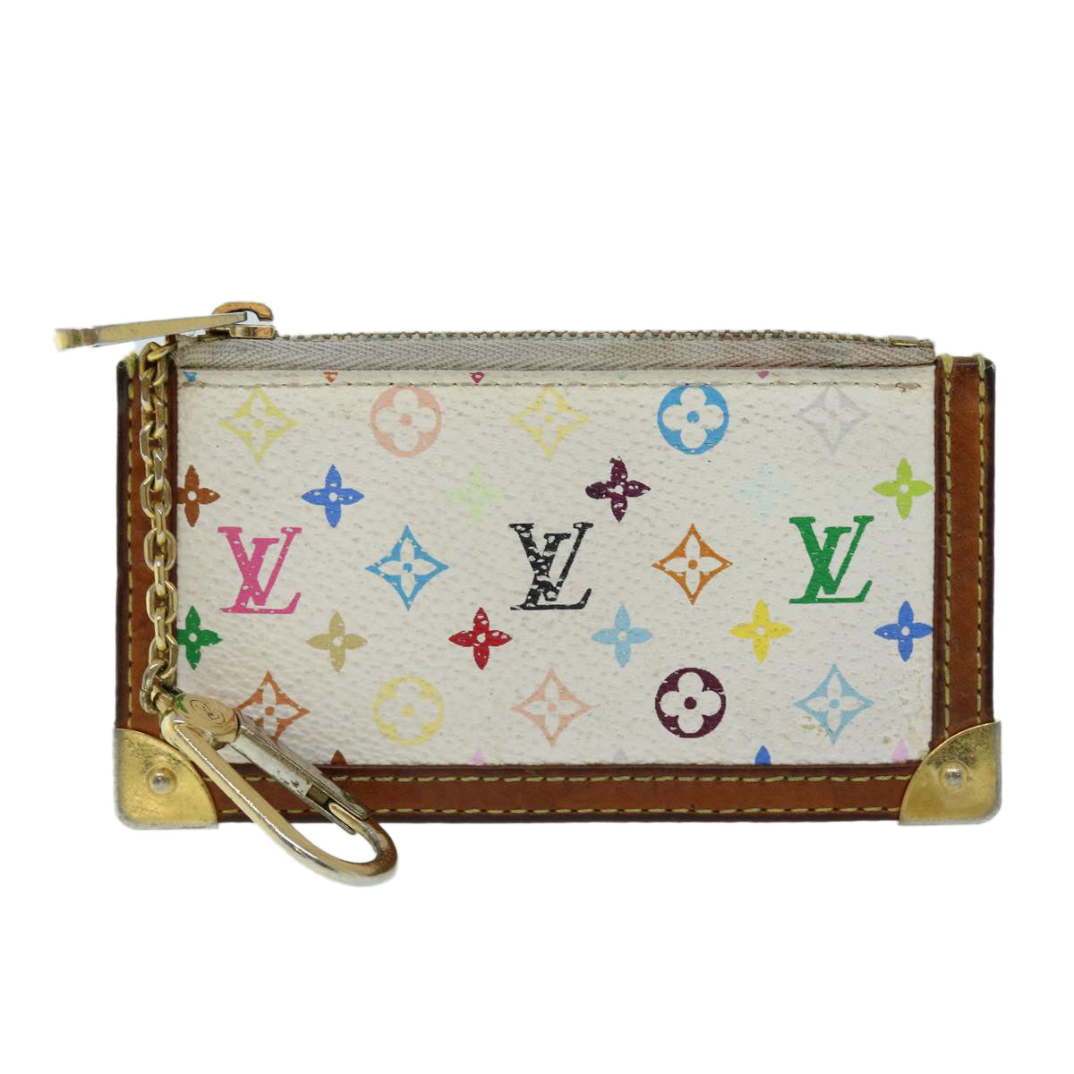 LOUIS VUITTON Monogram Multicolor Pochette Cles Purse White M92655 Auth bs8504