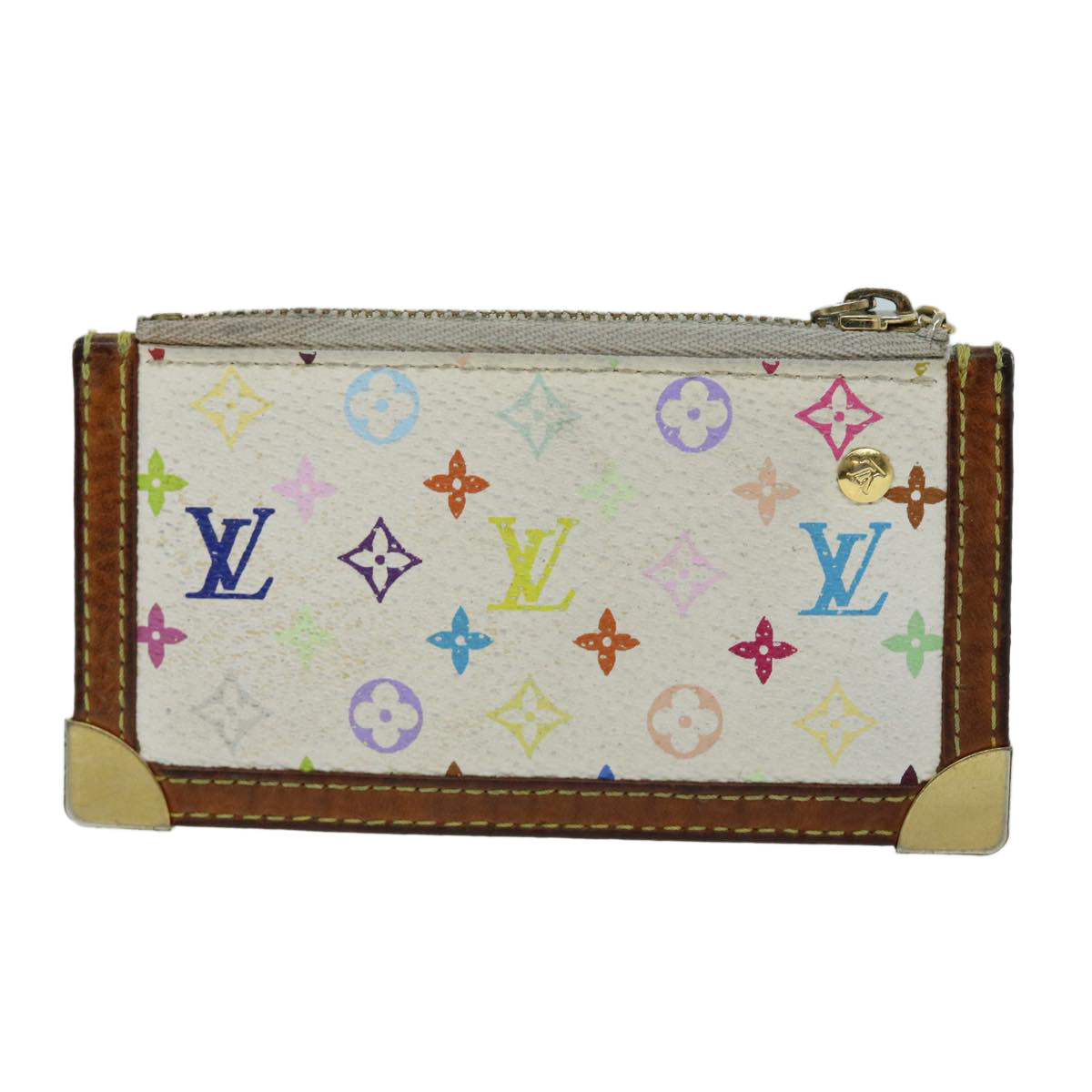 LOUIS VUITTON Monogram Multicolor Pochette Cles Purse White M92655 Auth bs8504