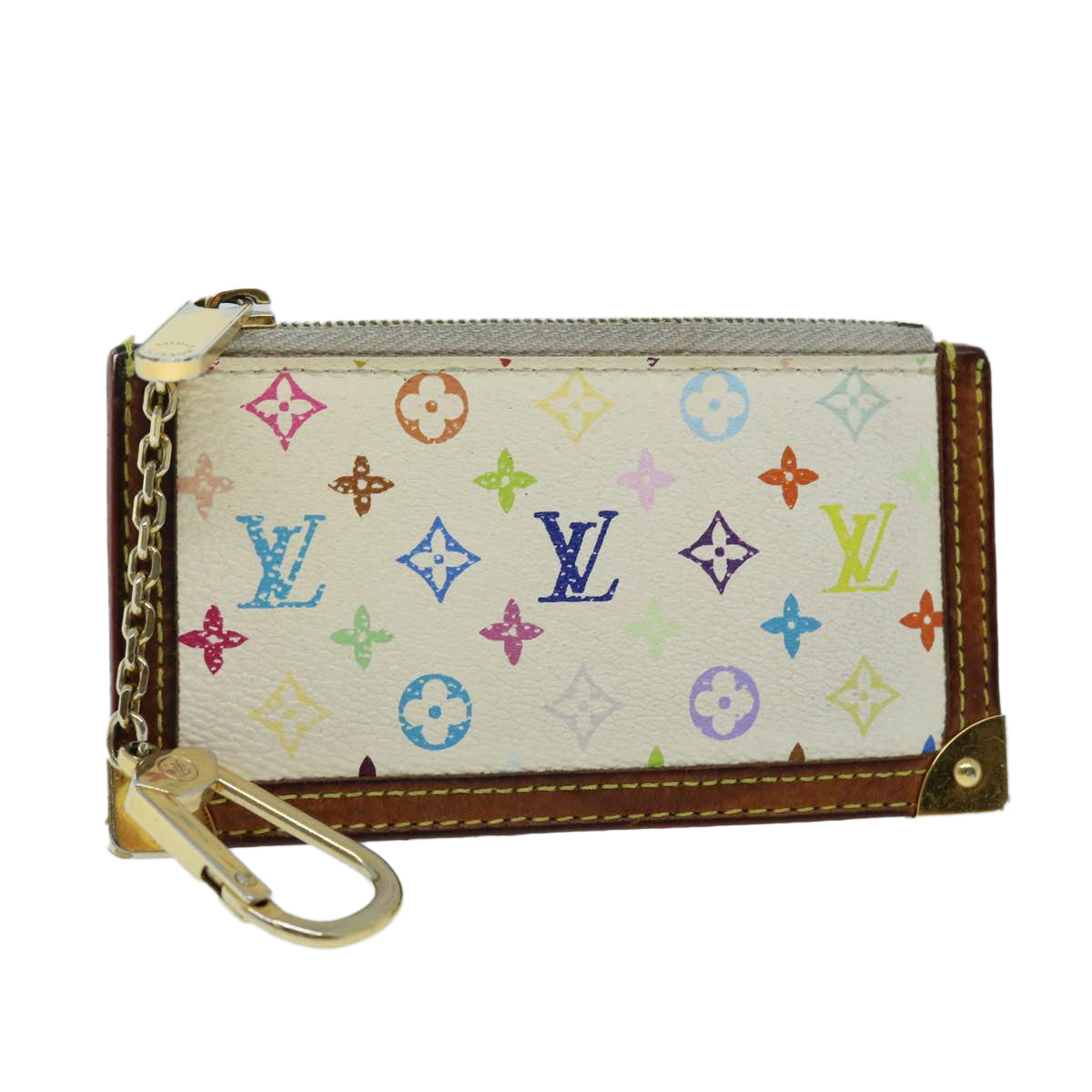 LOUIS VUITTON Monogram Multicolor Pochette Cles Purse White M92655 Auth bs8505