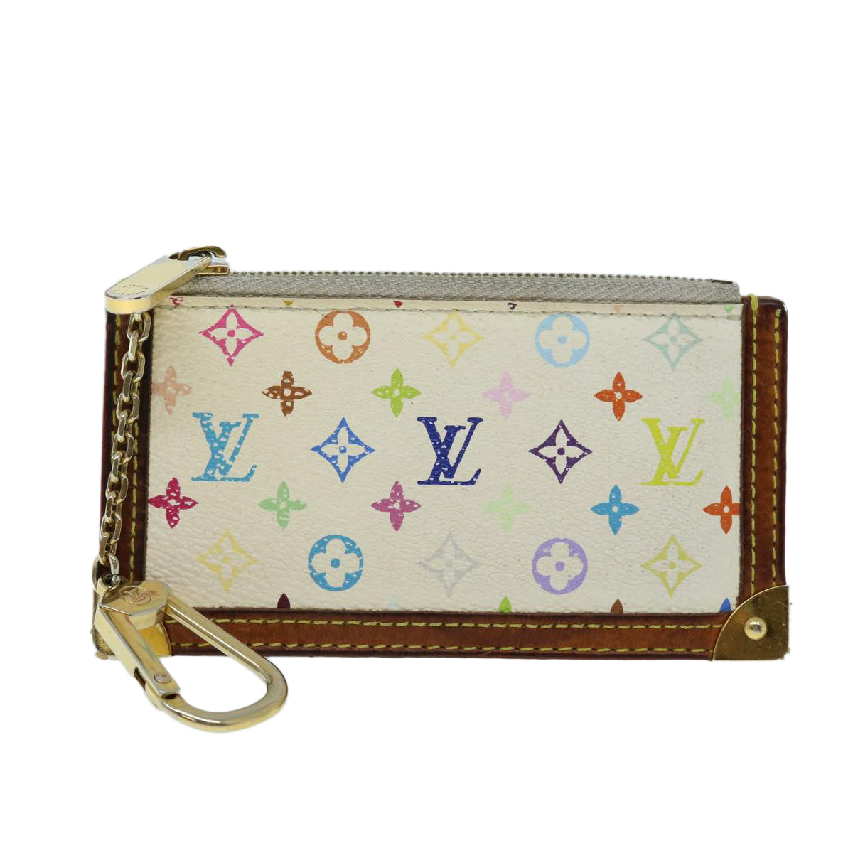 LOUIS VUITTON Monogram Multicolor Pochette Cles Purse White M92655 Auth bs8505