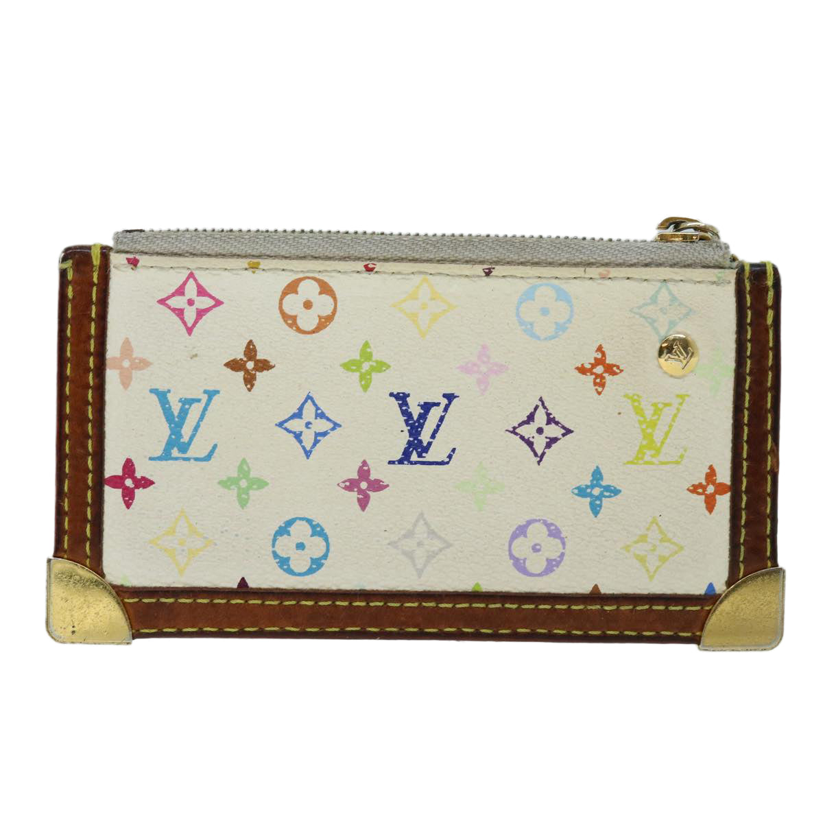 LOUIS VUITTON Monogram Multicolor Pochette Cles Purse White M92655 Auth bs8505