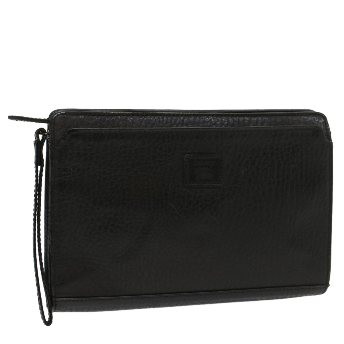 Burberrys Clutch Bag Leather Black Auth bs8538