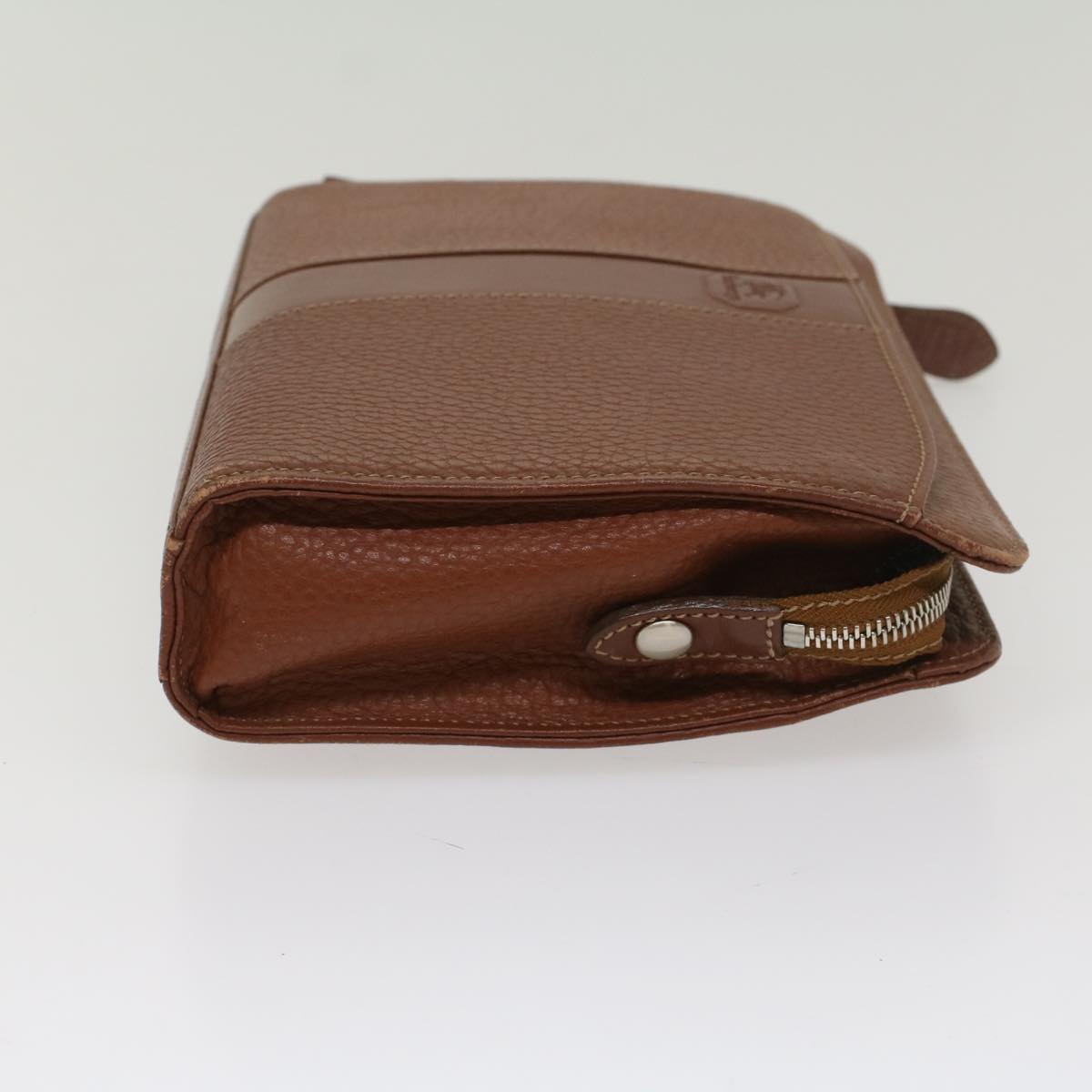 Burberrys Clutch Bag Leather Brown Auth bs8539