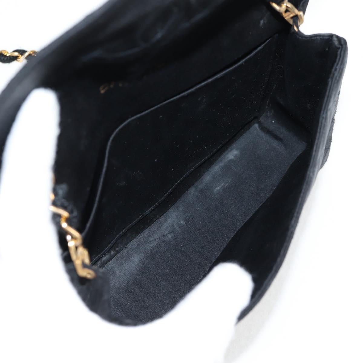 CHANEL Matelasse Chain Shoulder Bag Satin Black Gold CC Auth bs8554