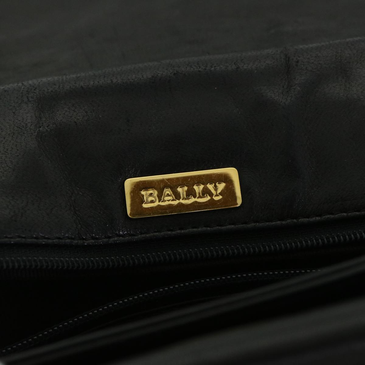 BALLY Chain Shoulder Bag Leather Black Auth bs8587