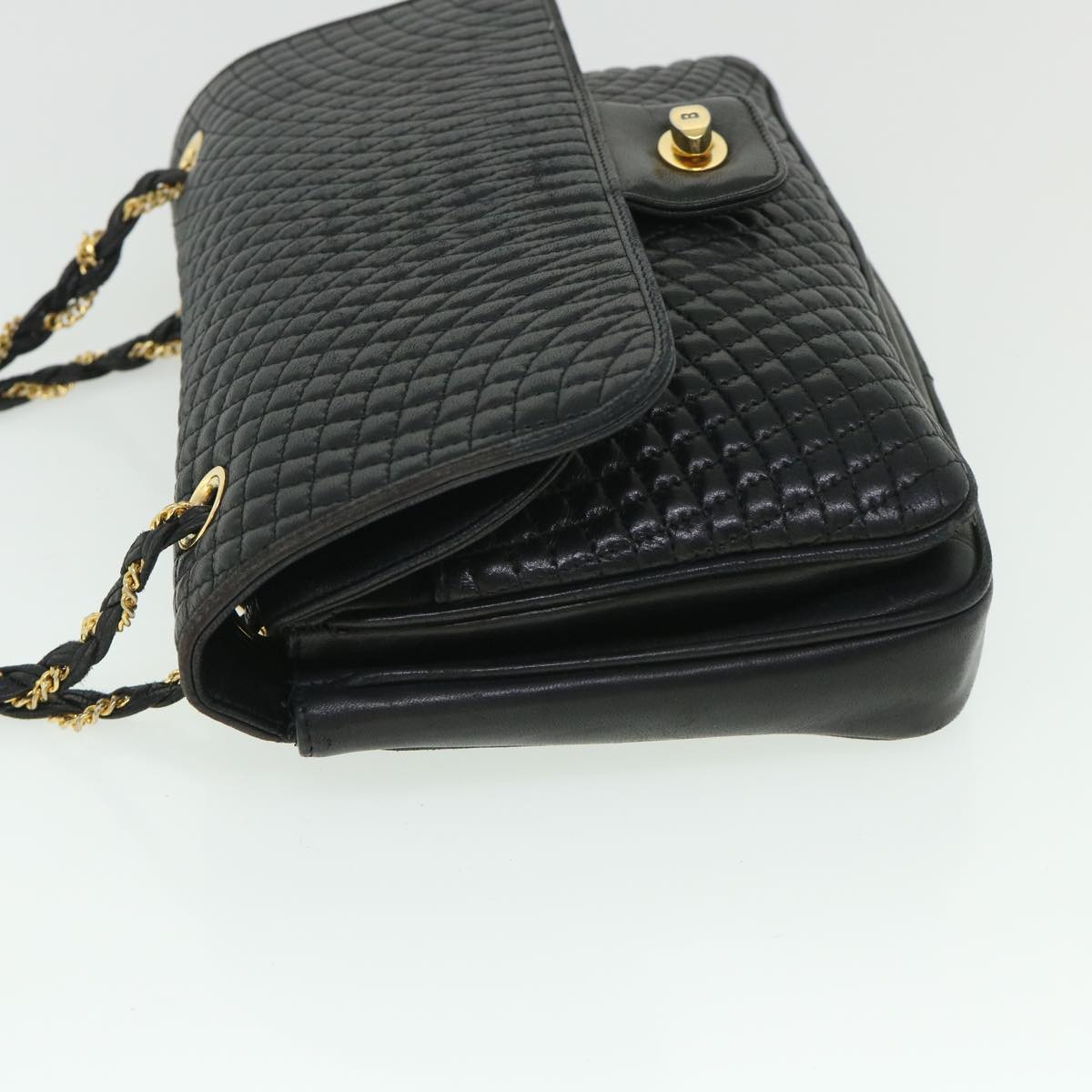 BALLY Chain Shoulder Bag Leather Black Auth bs8587