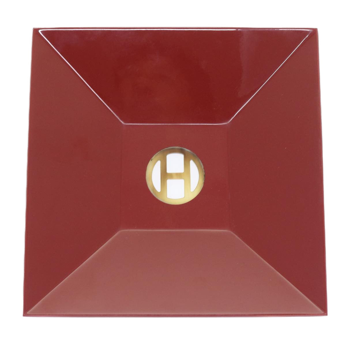 HERMES Buffalo Horn Square Plate Plastic Red Brown Auth bs8647