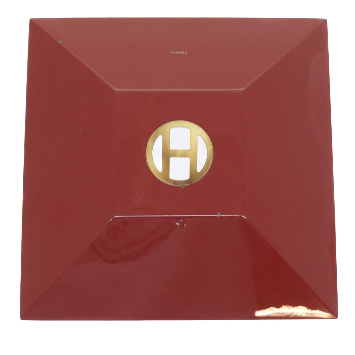 HERMES Buffalo Horn Square Plate Plastic Red Brown Auth bs8647