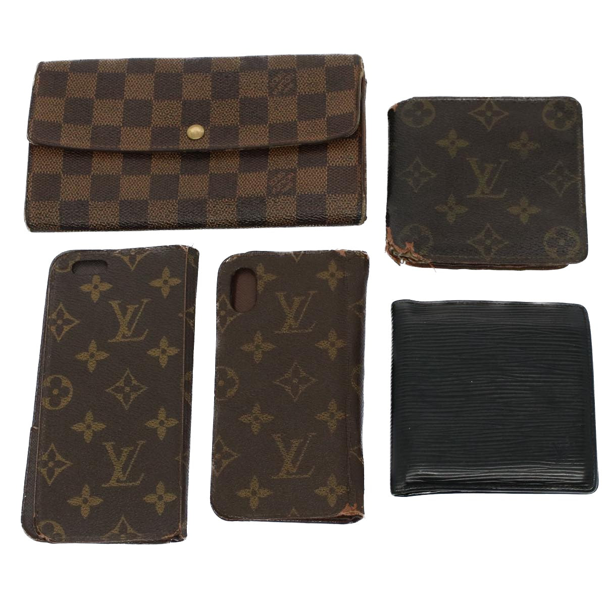 LOUIS VUITTON Monogram Epi Damier Ebene Wallet 5Set Black LV Auth bs8683