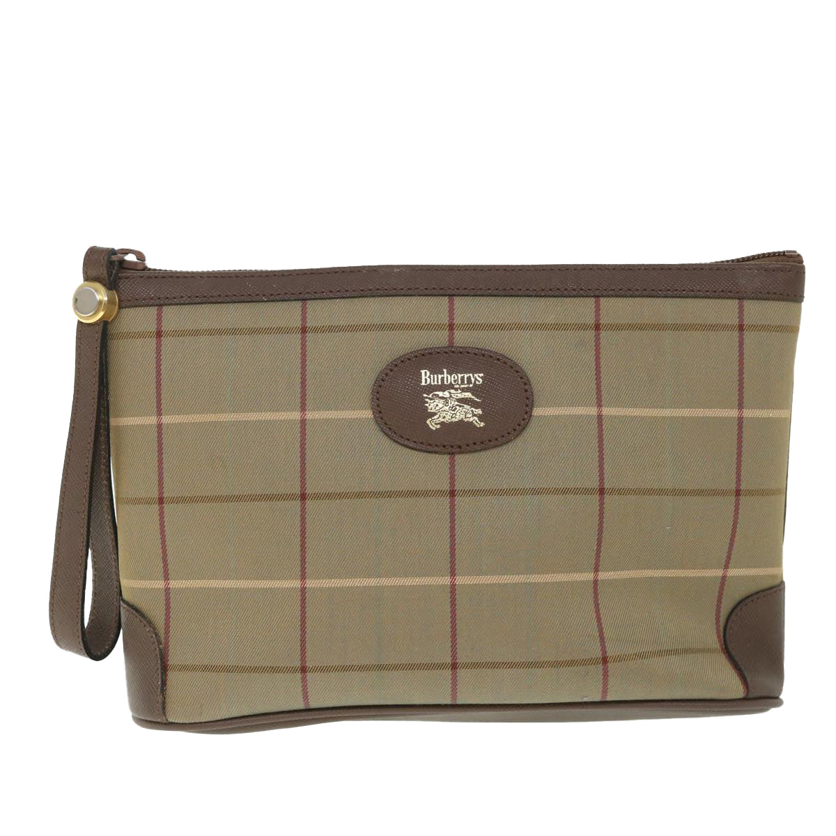 Burberrys Nova Check Clutch Bag Nylon Canvas Brown Auth bs8688