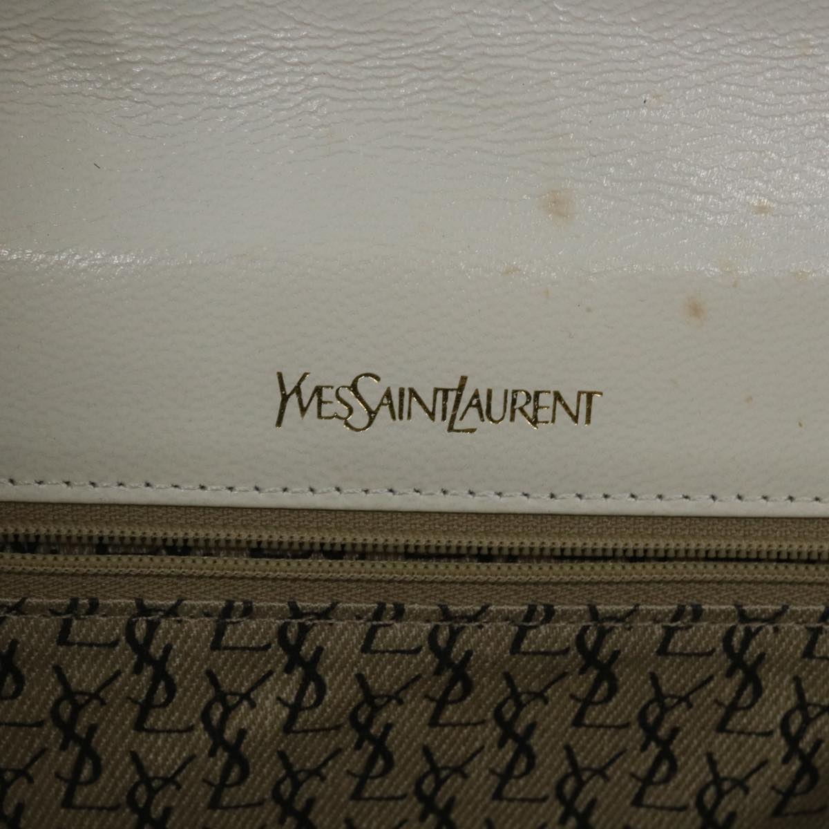 SAINT LAURENT Shoulder Bag Leather White Auth bs8710