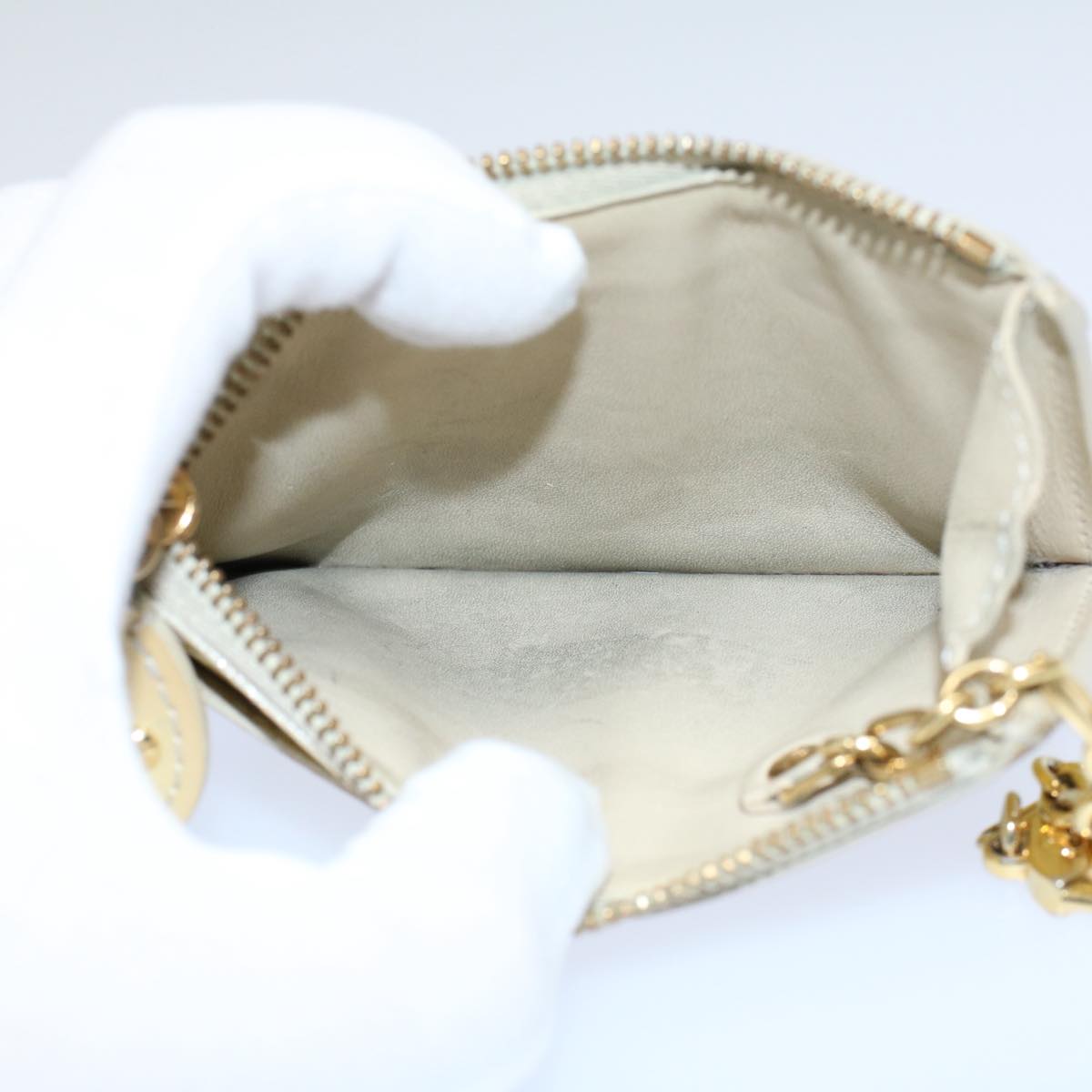 LOUIS VUITTON Vernis Pochette Cle NM Coin Purse Beige M91763 LV Auth bs8720