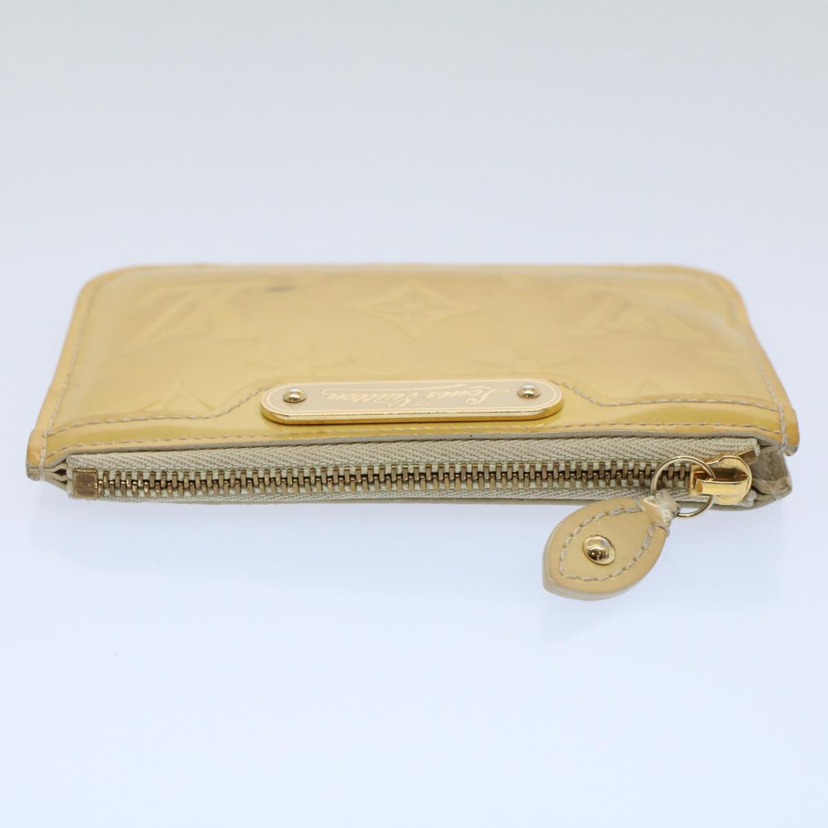 LOUIS VUITTON Vernis Pochette Cle NM Coin Purse Beige M91763 LV Auth bs8720