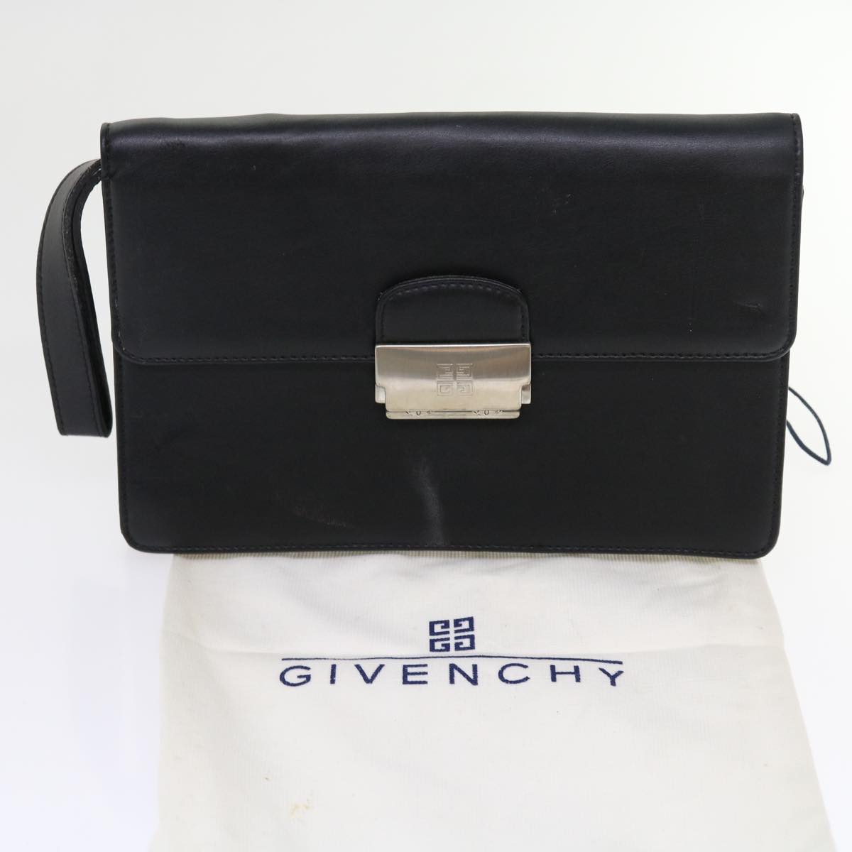 GIVENCHY Clutch Bag Leather Black Auth bs8725