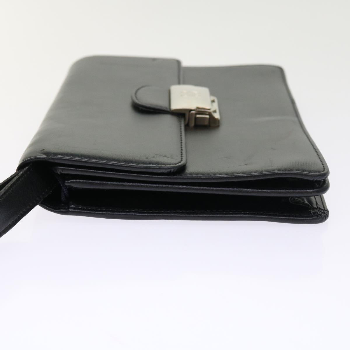 GIVENCHY Clutch Bag Leather Black Auth bs8725