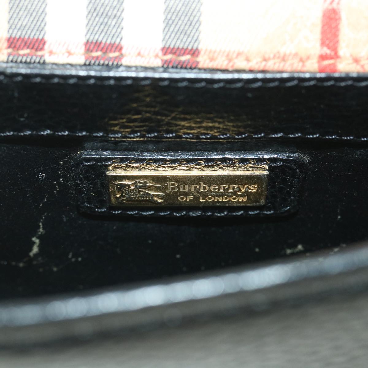 Burberrys Clutch Bag Leather Black Auth bs8730