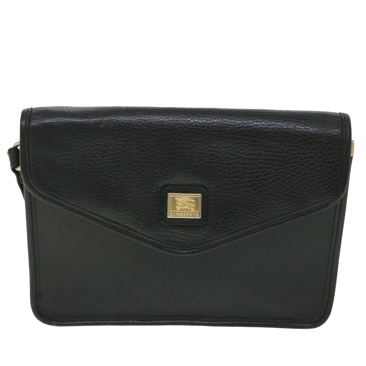 Burberrys Clutch Bag Leather Black Auth bs8730