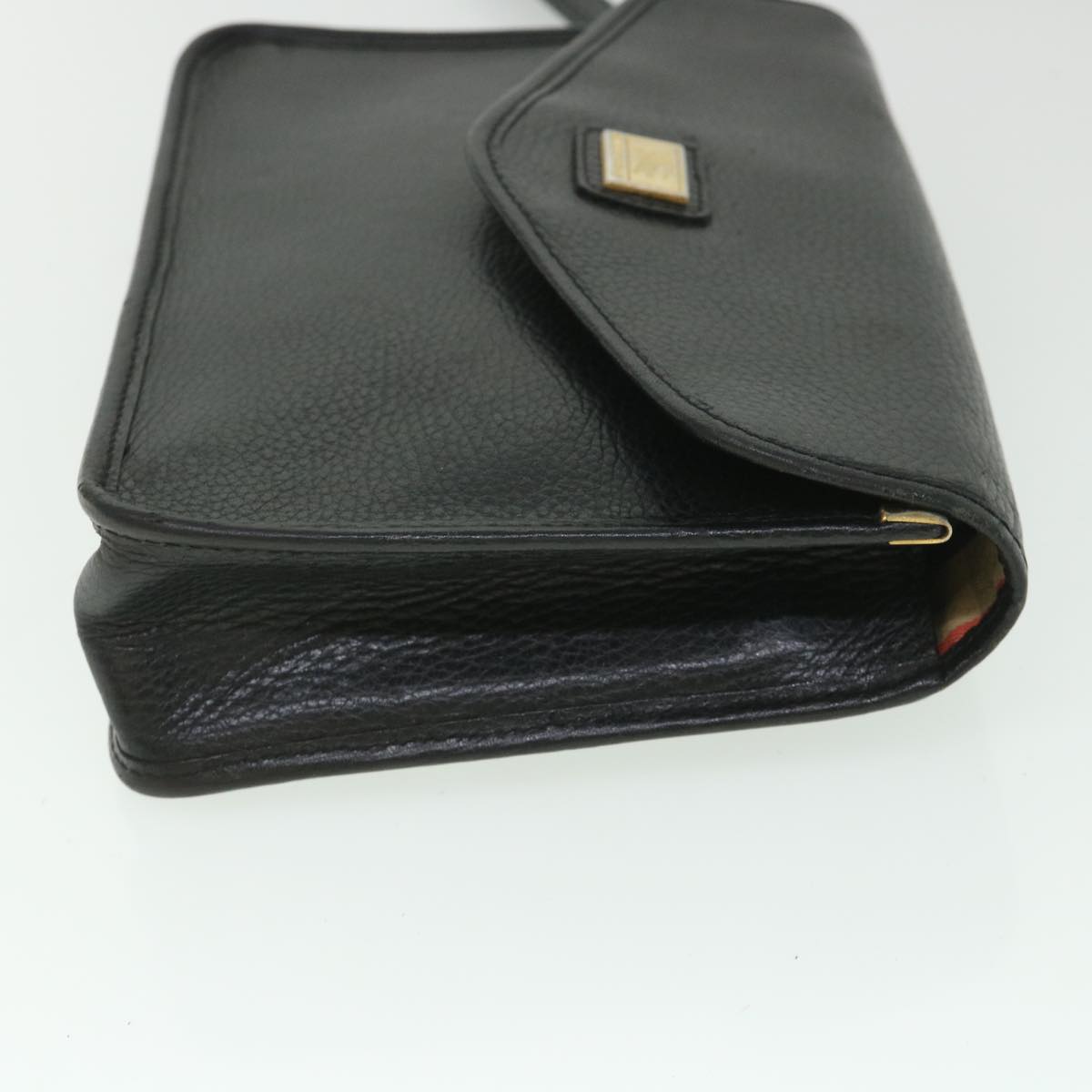 Burberrys Clutch Bag Leather Black Auth bs8730