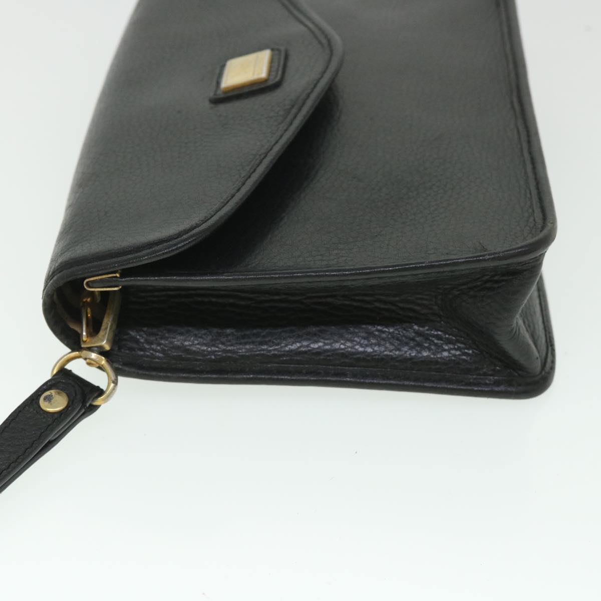 Burberrys Clutch Bag Leather Black Auth bs8730