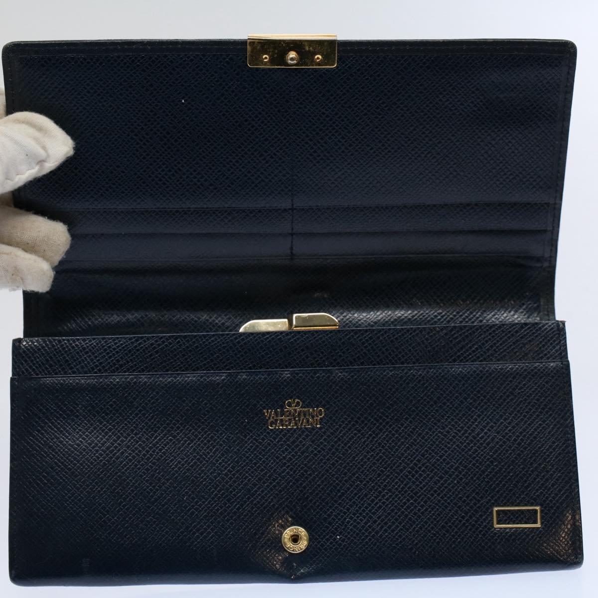 VALENTINO Wallet Leather 2Set Gray Navy Auth bs8804