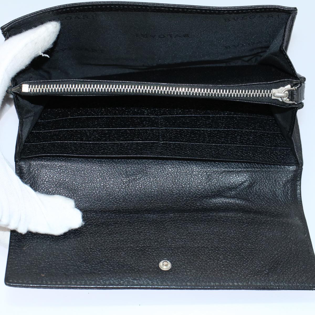 BVLGARI Wallet Leather Canvas 5Set Black Red Auth bs8809