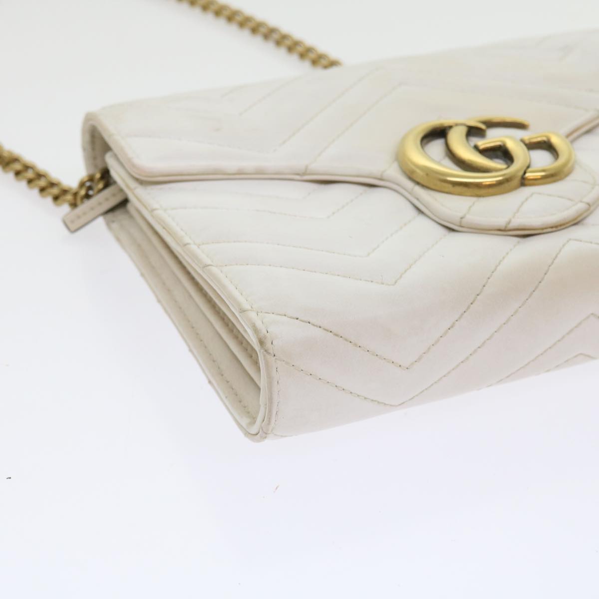 GUCCI Chain Shoulder Bag Leather White 474575 2149 Auth bs8823