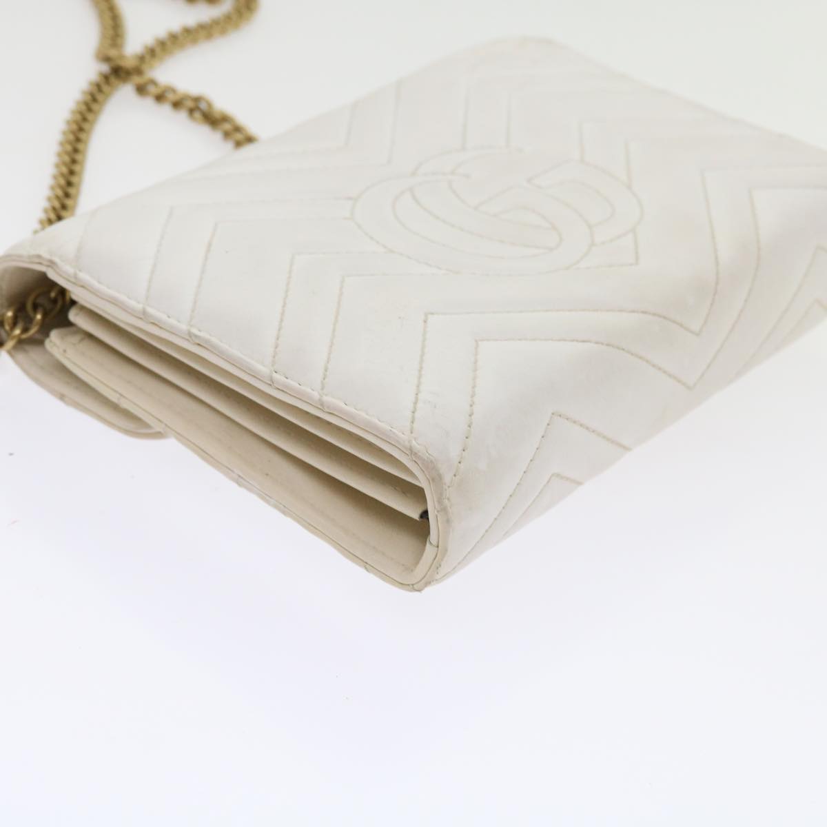 GUCCI Chain Shoulder Bag Leather White 474575 2149 Auth bs8823