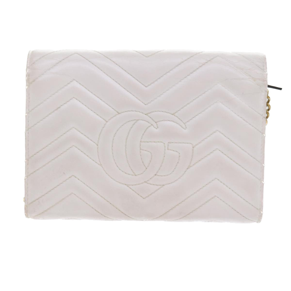 GUCCI Chain Shoulder Bag Leather White 474575 2149 Auth bs8823