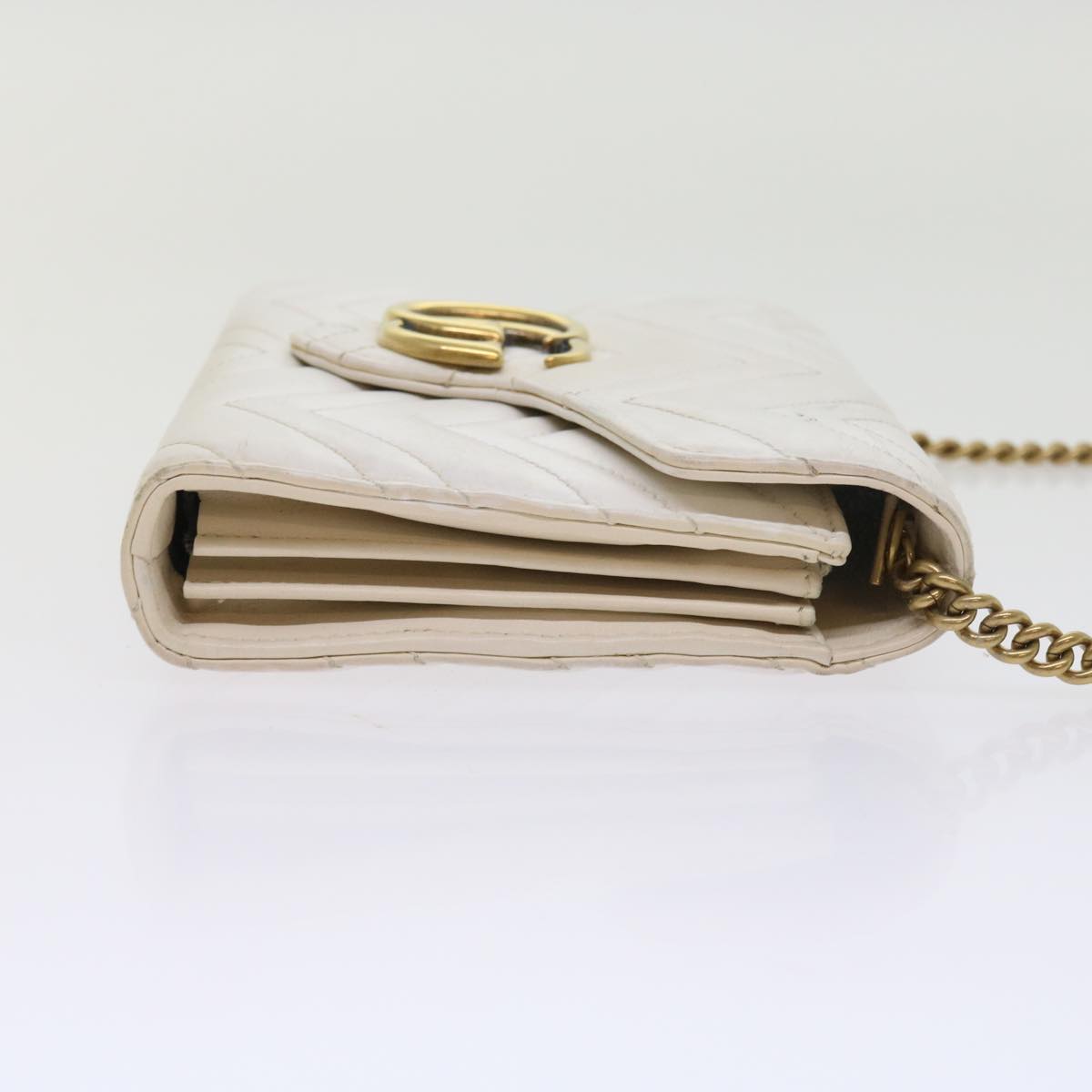 GUCCI Chain Shoulder Bag Leather White 474575 2149 Auth bs8823